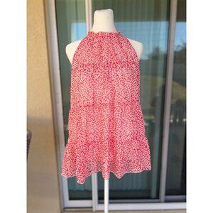 NWT red floral print halter tiered blouse LARGE